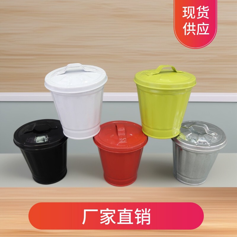 Cross-Border Iron Multi-Color Small Trash Can Creative with Lid Living Room Bedroom Desktop Trash Can Storage Tank Flower Pot Flower Pot