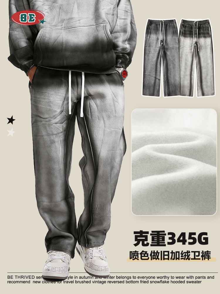 BE ropa de hombre de otoño 2025 pantalones deportivos de moda sueltos graduados hombre americano callejera lavado con agua pantalon de piernas anchas