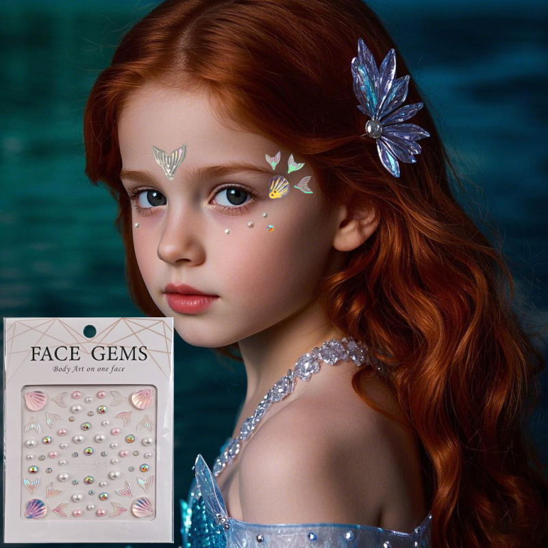 Eyebrow Decorative Paper Little Mermaid Children's Girl's Heart Princess Style Decorative Face Patch Makeup Patch Flashing Crystal Patch