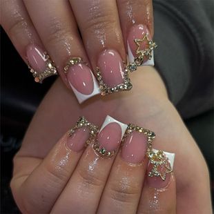 European and American Cross-Border Hot-Selling French Wear Nails Diamond Star Sweet Cool Patch Manicure Fake Nails Finished Nails