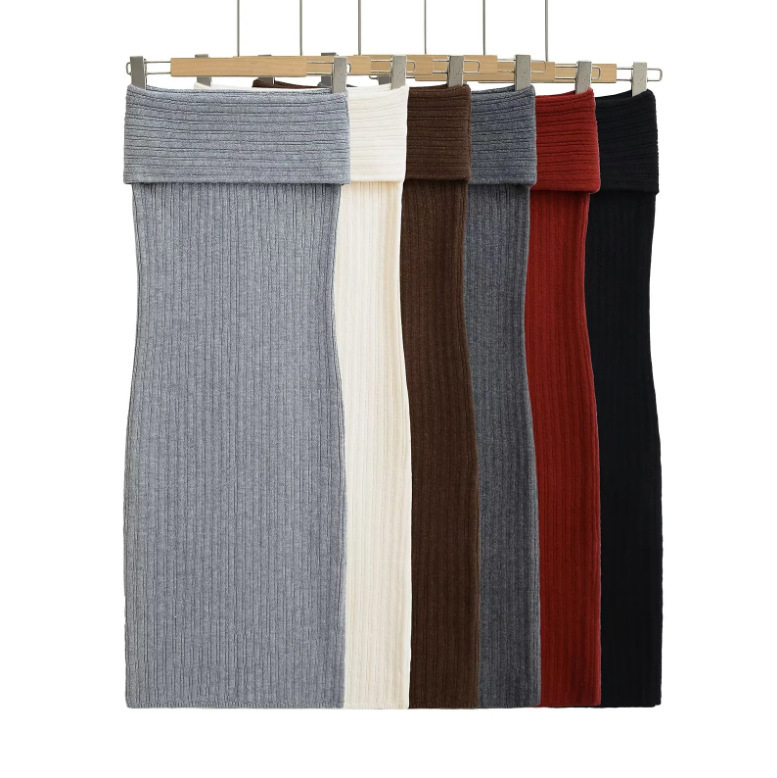 Cross-border European and American women's hot girls sexy stretch hip dress female personality trend turn waist knitted skirt wholesale