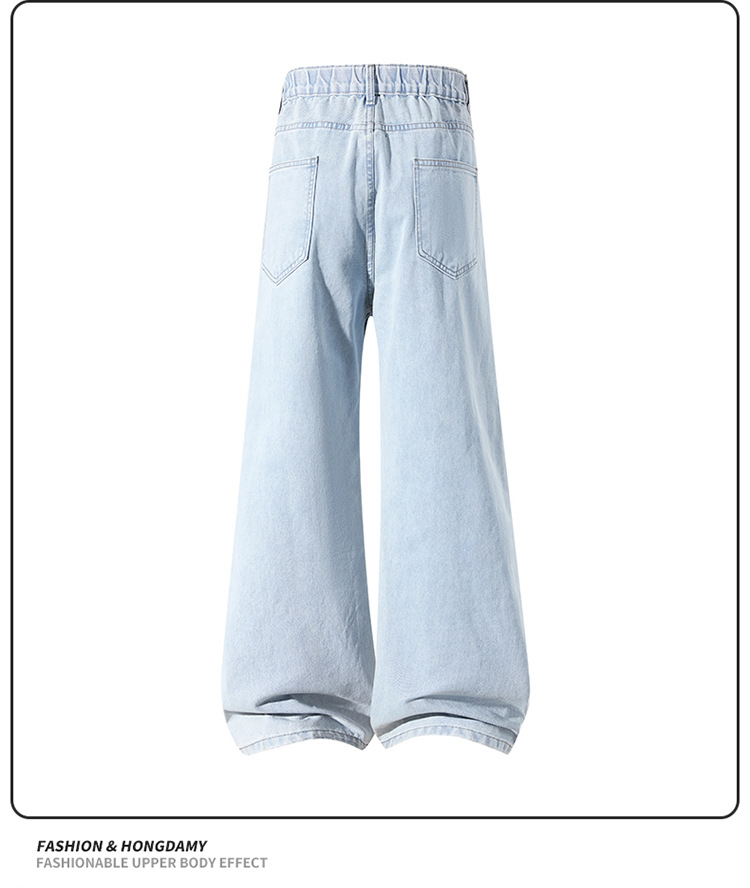 Men's Washed Flared Straight Leg Jeans High Street Style Retro American Loose Fit Long Pants For Teenagers_mkmklike.com