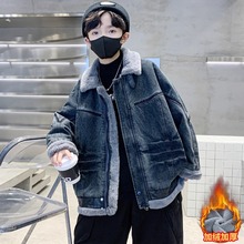 儿童装男童冬装加绒牛仔外套2025新款中大童秋冬款男孩加厚冬季潮