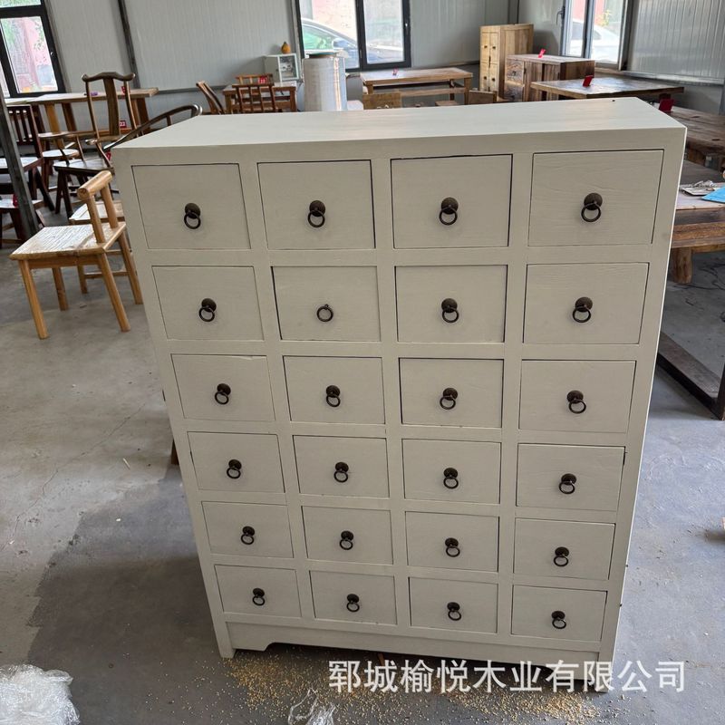 漢方薬キャビネット小型家庭用シンプルな収納キャビネット玄関装飾無垢材レトロ古い収納薬材キャビネット|undefined