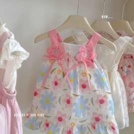 夏季婴儿衣服粉嫩花朵吊带包屁裙小宝宝外出服