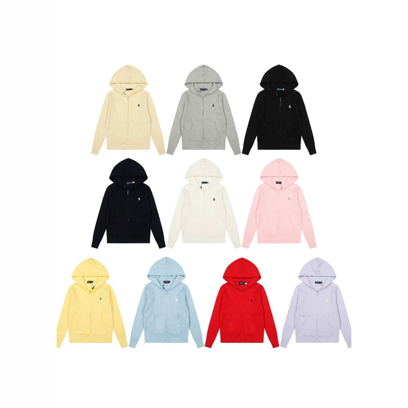 【High Quality】Ralph RL Old Money Style Classic Basic Versatile Women's Small Cable Knit Zipper Hooded Jacket
