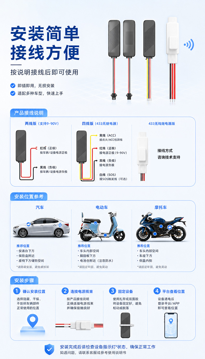 Electric vehicle GPS tracker 433 wireless oil cut-off device Beidou locator smart vehicle alarm tracker