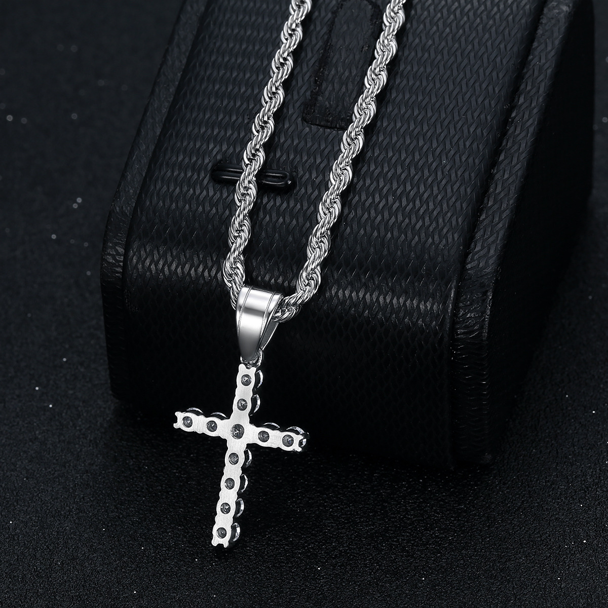 Cross Pattern Hip-Hop Cross Titanium Steel Plating Zircon 18K Gold Plated Men's