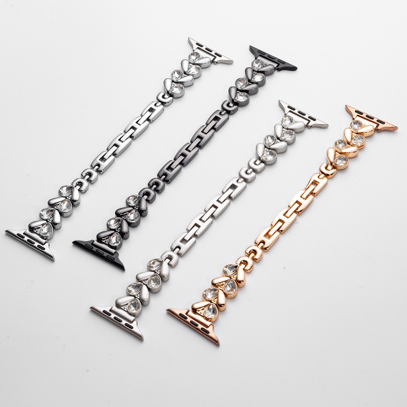 Tweed Style Metal Heart Diamond Watch Strap Suitable for Apple Watch Wrist Strap Iwatch98765 Strap Tweed Style Metal Heart Diamond Watch Strap Suitable for Apple Watch Wrist Strap Iwatch98765 Strap