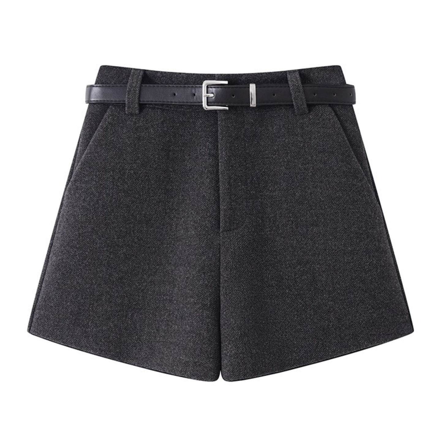 Slightly Chubby mm Retro Gray Woolen Shorts for Women in Autumn and Winter Outer Wear Woolen Pants High Waist Wide Leg Pants Slimming Look A-Line Boot Pants