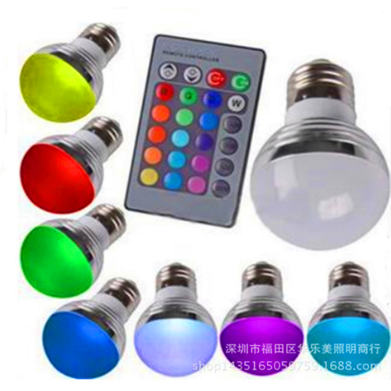 RGB球泡灯 LED七彩灯氛围灯3W智能调光变色球泡LED节能灯E27螺口