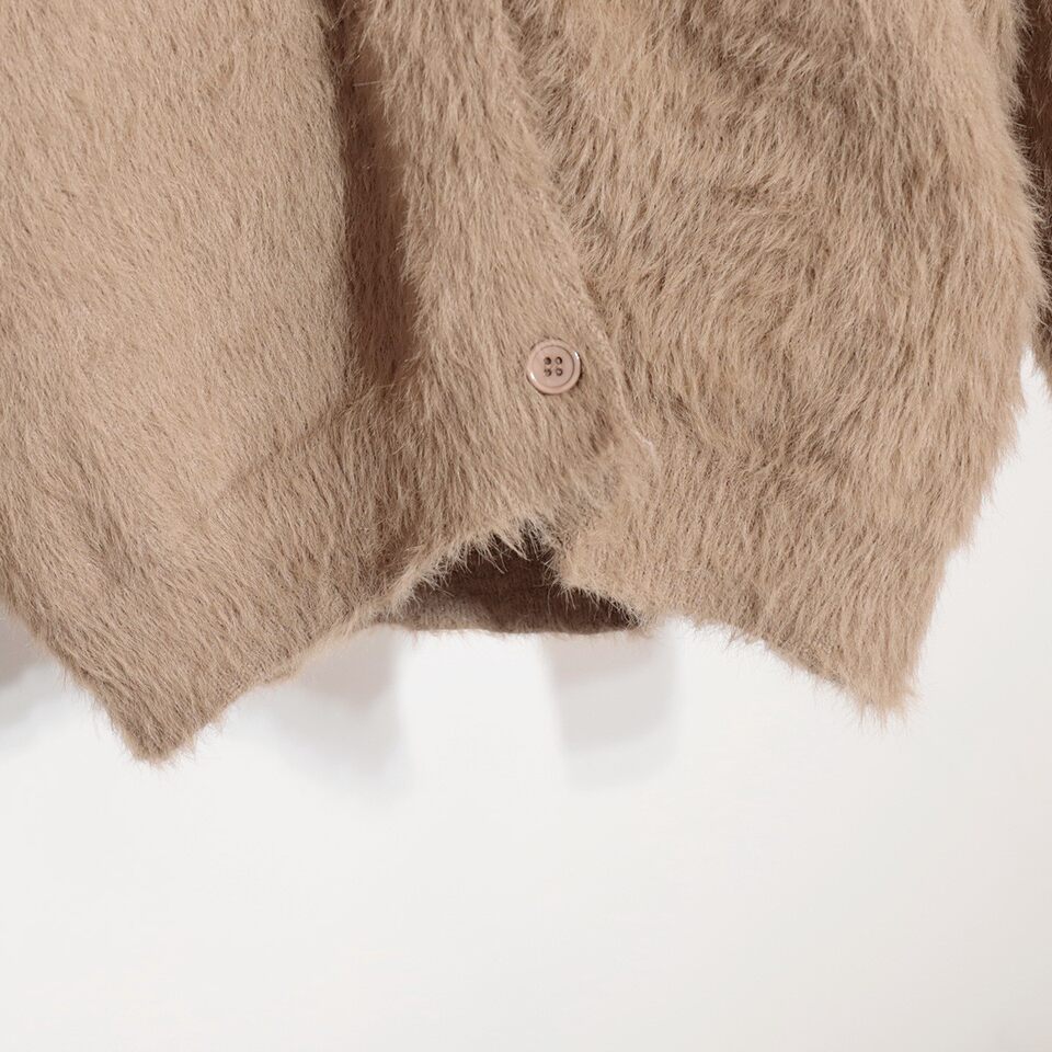 Áo cardigan len dệt kim giả lông chồn cổ V tay dài form rộng nữ — Màu hồng, Màu kaki, Màu trắng, Màu xám nhạt chi tiết 52