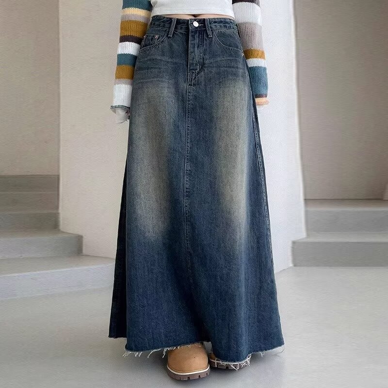 Denim skirt women Spring 2024 New Vintage burrs fishtail skirt design high waist thin A long skirt Denim skirt women Spring 2024 New Vintage burrs fishtail skirt design high waist thin A long skirt