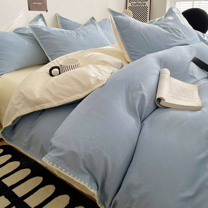 Otoño y invierno de algodón lavado con agua cuatro piezas de sábanas de cama, sábanas de cama, lujo ligero, 2025 nuevo dormitorio estudiantil de tres piezas