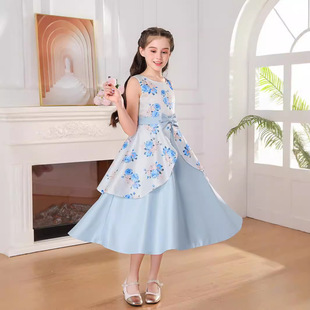 Foreign Trade Dress Girls' Princess Dress Sling Poncho Yarn Flower Girl's Host Evening Dress Piano Dress