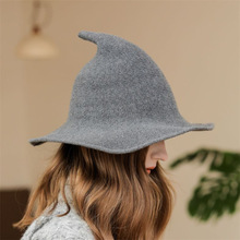 亞馬遜歐美跨境萬聖節帽子巫婆帽魔法師女巫帽尖頂搞怪羊毛巫師帽