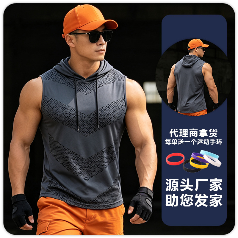 Chaleco deportivo para hombre, chaleco de entrenamiento absorbente de sudor de secado rápido, camiseta sin mangas con capucha de talla grande, camiseta para correr maratón