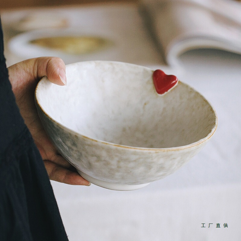 Tall 6inch Bowl Relief Cute Kiln-Glazed Stoneware Personalized Cute Couple Tableware Practical Gift