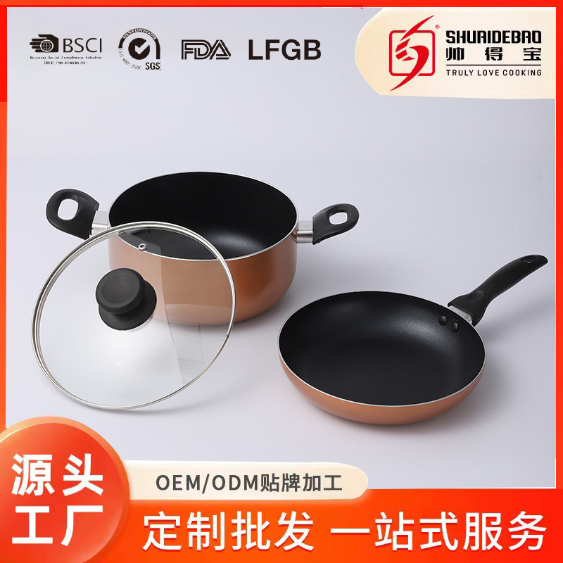 Fábrica de fuente nueva olla de aleación de aluminio casera filete frito frito de huevo no pegajoso doble oreja olla de sopa de sopa al por mayor