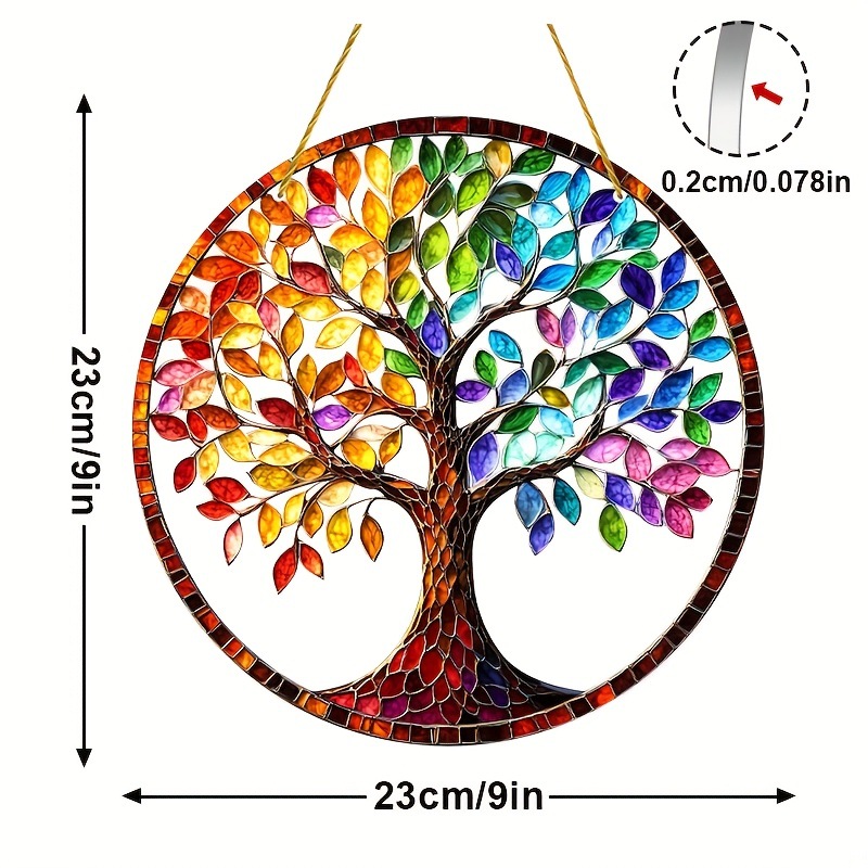 Plano 2D, captador de sol del árbol de la vida, decoración de pared de acrílico de 9 pulgadas, colorido