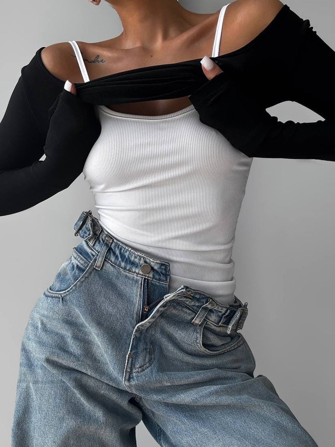 Damen Patchwork Strickjacke Und Tanktop Zweiteiler Herbst Design_voghion.com