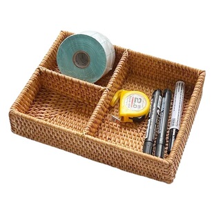 New Vietnam Rattan Desktop Storage Box Office Sundries Storage Basket Card Mobile Phone Remote Controller Storage