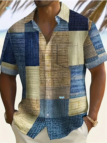 Plus Size Men's Short Sleeve Shirt Elegant Bohemian Style