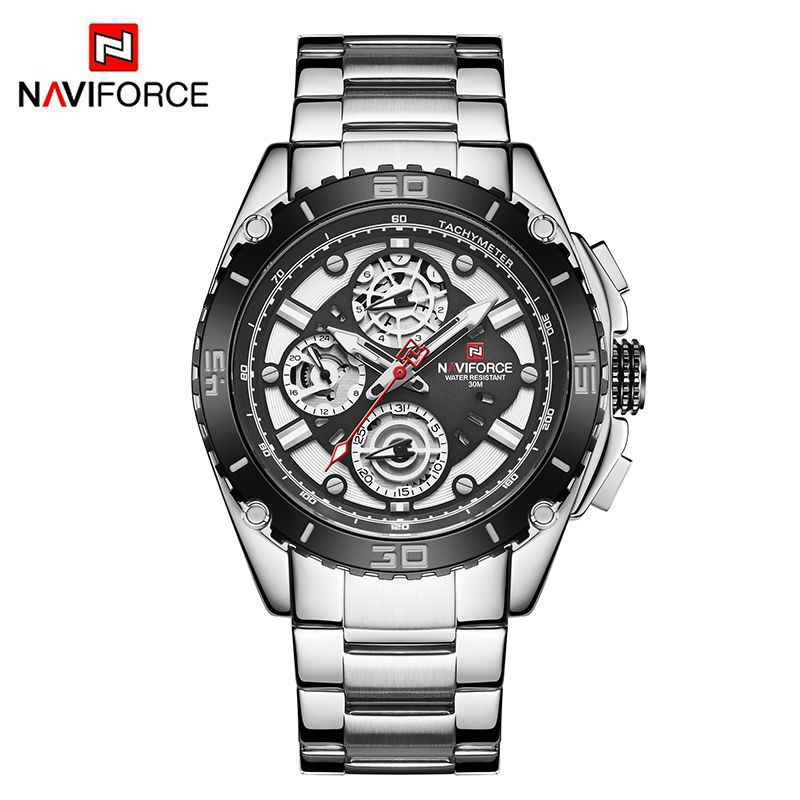 NAVIFORCE Lingxiang 9179 hombres reloj deportivo multifuncional de seis pines correa de acero impermeable reloj luminoso reloj