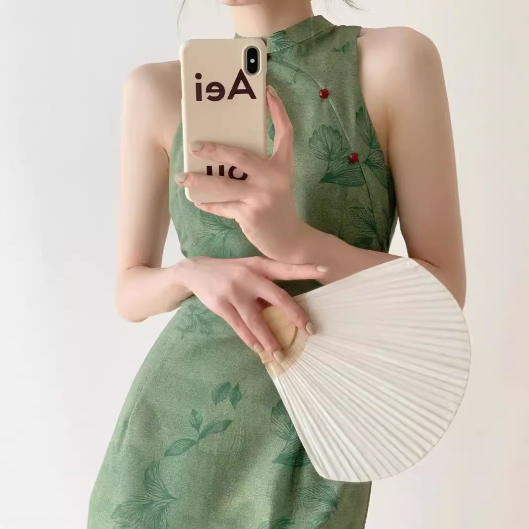 Retro Bright Green Improved Version Of The Chinese-style National-style Cheongsam , 2024 Summer New Waist-cinching_ecoleips.com