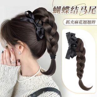 False Braid Women's High Pony Tail Bow Grab Clip Braid Artificial New Chinese Half-Tie Natural Fluffy Braid
