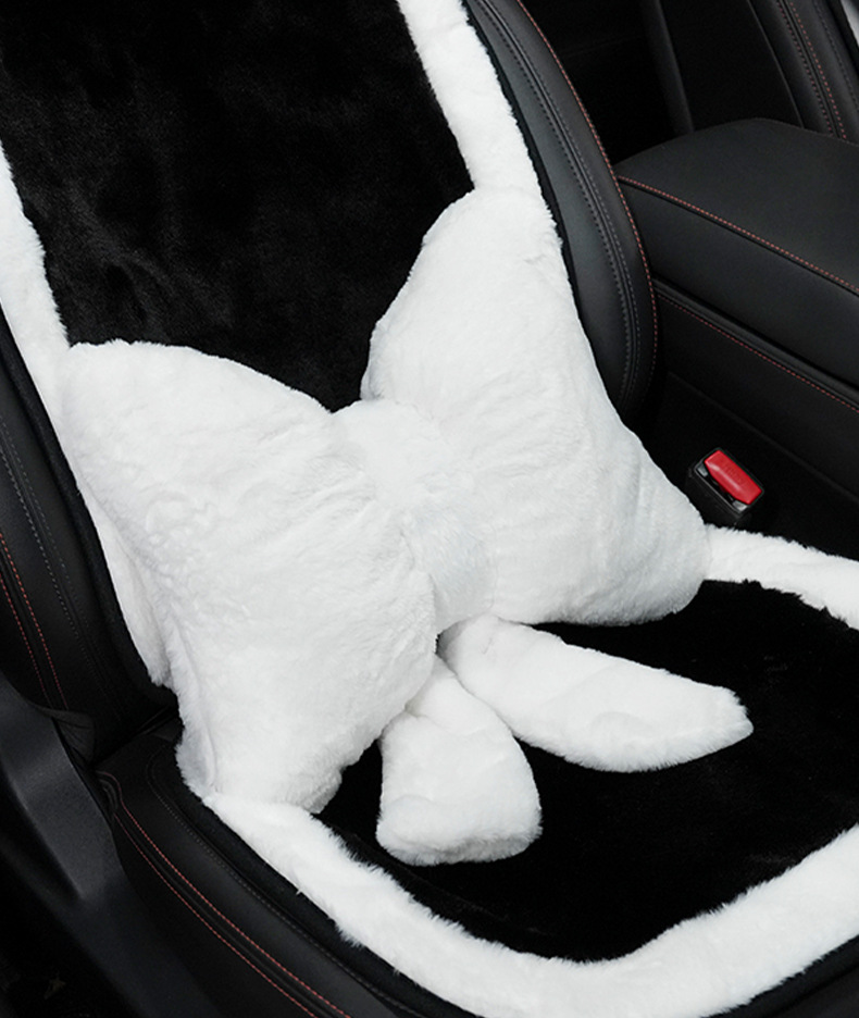 Blue Rain Plush Car Headrest Lumbar Support Bowknot Car Neck Pillow Cushion Simple Comfortable Soft Car Cushion