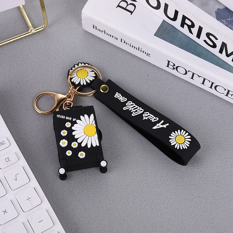 Pinjiang PVC drop Molding Creative and personalized promotional gifts, ins Daisy suitcases, keychains, fashionable pendants, bags and pendants pic 7