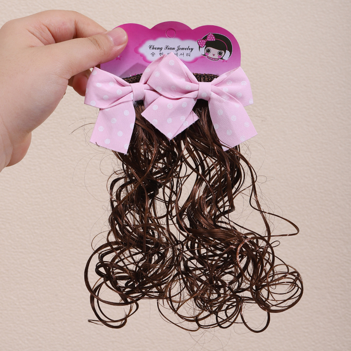 Niños pelucas de cabello trenzas de arco de cuadrícula coreana bola cabeza de cabello de cabello de niñas un par de paquetes