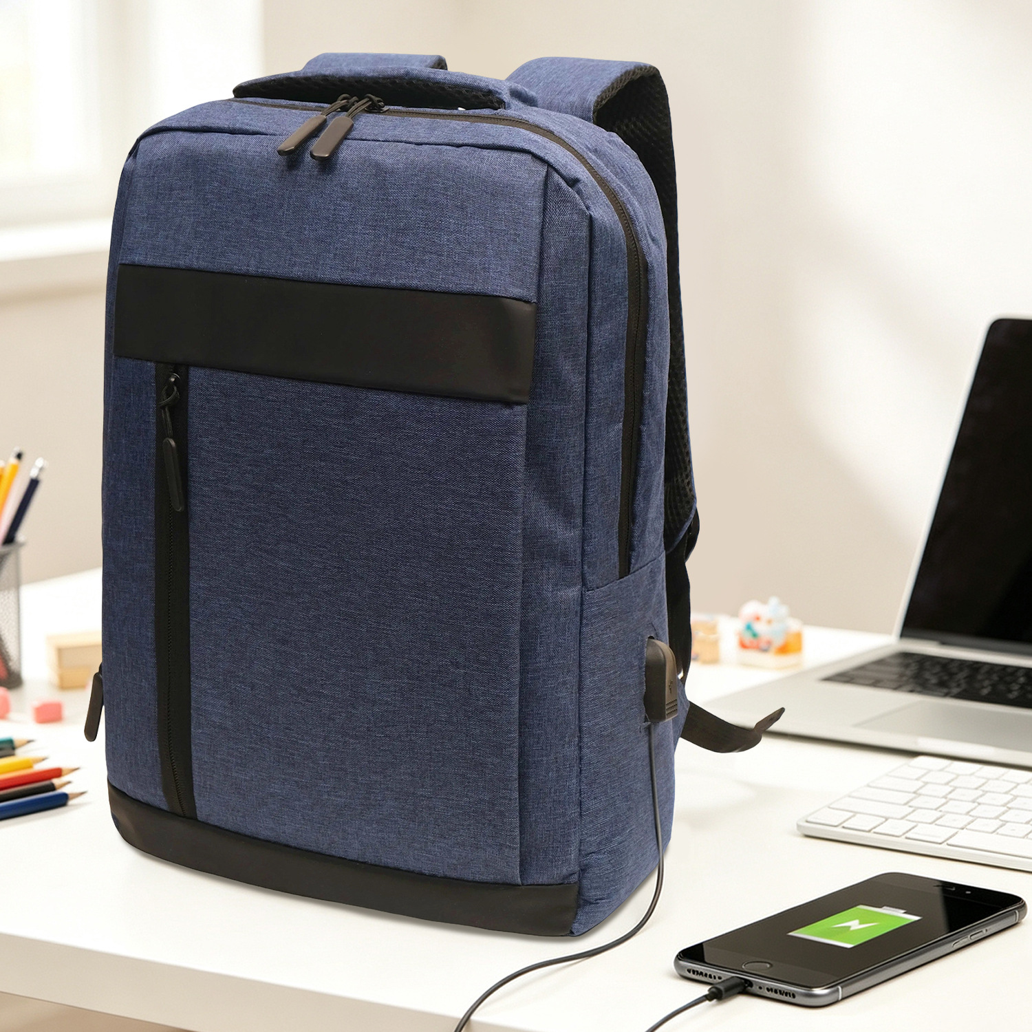 Men's large-capacity commuter business backpack, high-end casual multi-functional laptop bag with logo printed on it