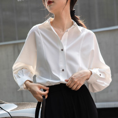 抗皱法式白色衬衫女2025秋季新款别致纽扣设计感撞色小众长袖衬衣