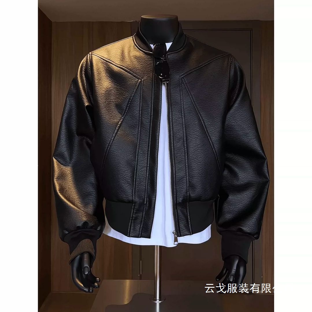 黑色美式解构pu皮衣外套男款秋季感痞帅棒球短款机车夹克现货