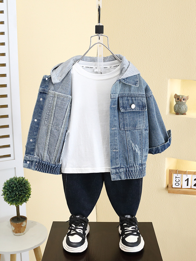 Chaqueta vaquera para niños 7547, estilo primavera y otoño, top con capucha para niños, nueva chaqueta de estilo coreano para niños, a la moda, primavera 2026