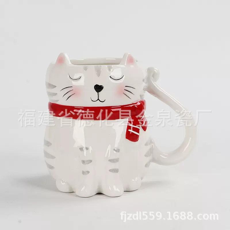 圣诞微笑小猫陶瓷水杯 美线圣诞出口小猫马克杯 支持来图制作
