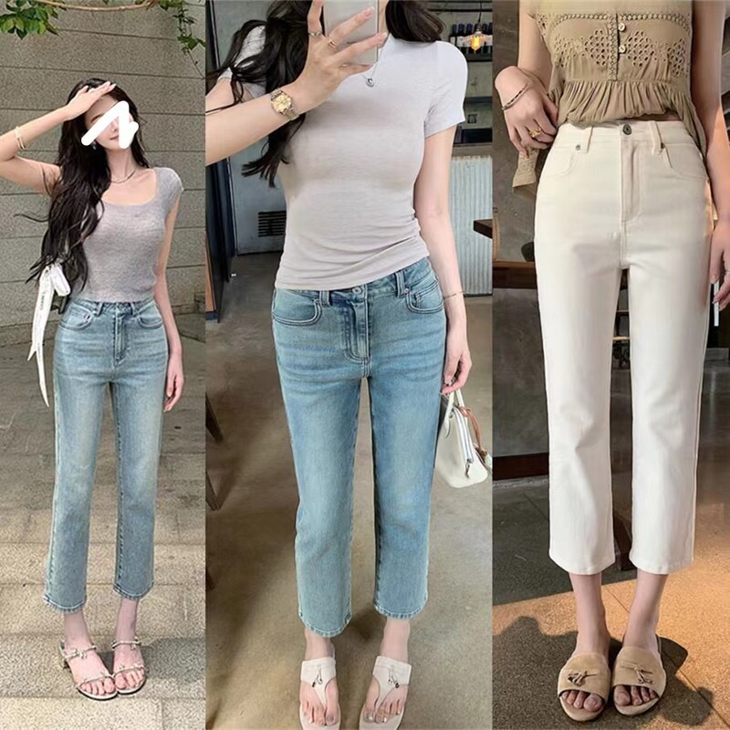 2025 New Style "Wine Glass Leg Cigarette Pants" Slimming Look and Straight Legs, Perfectly Tailored Washed Nine-Point Jeans