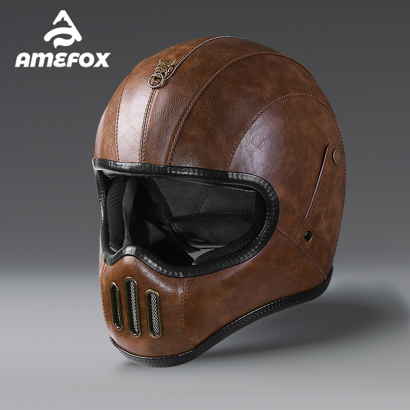 Fiberglass Small Body Super Fiber Leather Full Cruiser Motorcycle Helmet Unisex Lightweight_voghion.com