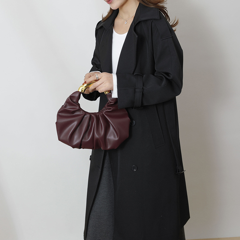 New Arrival Solid Color PU Cloud Bag Trendy Fashion Pleated Niche Design Handbag Elegant Women's Evening Bag - Thumbnail 3