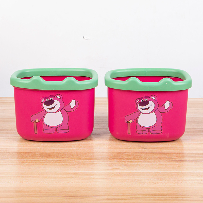 Cartoon Strawberry Bear Desktop Storage Basket Dormitory Good Thickened Plastic Trash Bin Bedroom Cute Bear Waste Paper Tube