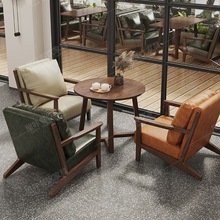 中古风咖啡厅桌椅组合实木复古清吧酒吧茶楼西餐厅奶茶店卡座沙发