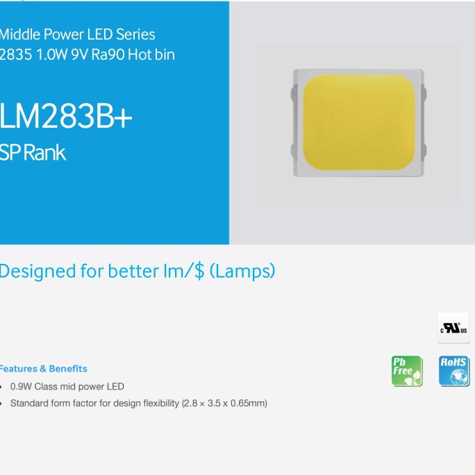 三星 LED 9V 1W RA90 Show 2835 LM283B+ SP brightness Samsung lamp bead