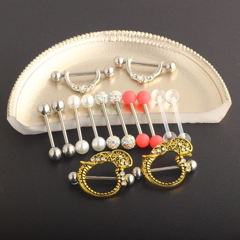 2021 New U-Shaped Crown Nipple Ring Set 14-Piece Stainless Steel Body Piercing Jewelry, Cactus Element Earrings, New Chinese Style detail image 8