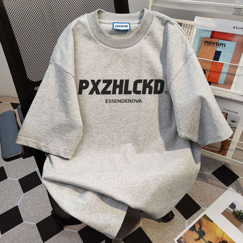 綿 100% 韓国スタイルのシンプルなレタープリントネイビーブルー半袖 Tシャツ女性の夏のルーズミッドレングストップスイン|undefined