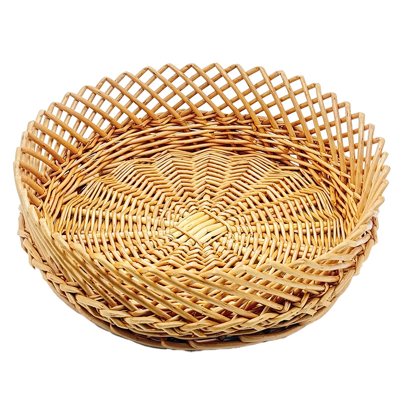 Gordado Donglai en sauce tejido canasta de almacenamiento canasta de frutas supermercado canasta de deliciosos platos fritos color primario canasta de almacenamiento multifuncional