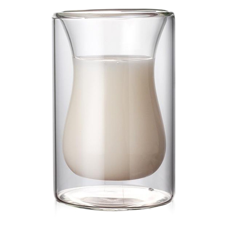 Simple de doble capa de vidrio transparente gota de agua taza de vidrio de borosilicato resistente al calor taza de agua recta fábrica al por mayor