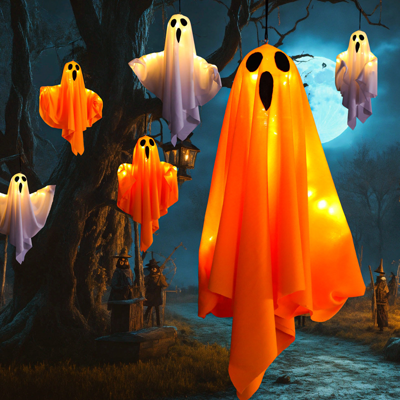 Carefully Selected Halloween Glowing Ghost Hanging Decorations Led String Lights for Courtyard Horror Atmosphere Decoration