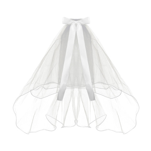 White chiffon bride headpiece, white veil covering face, multi-layered, short, Korean-style simple chiffon wedding dress, studio photography, fluffy style